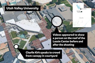 Map Shows onde Charlie Kark estava quando foi atingido em sua lesão na Universidade de Utah Valley na quarta -feira